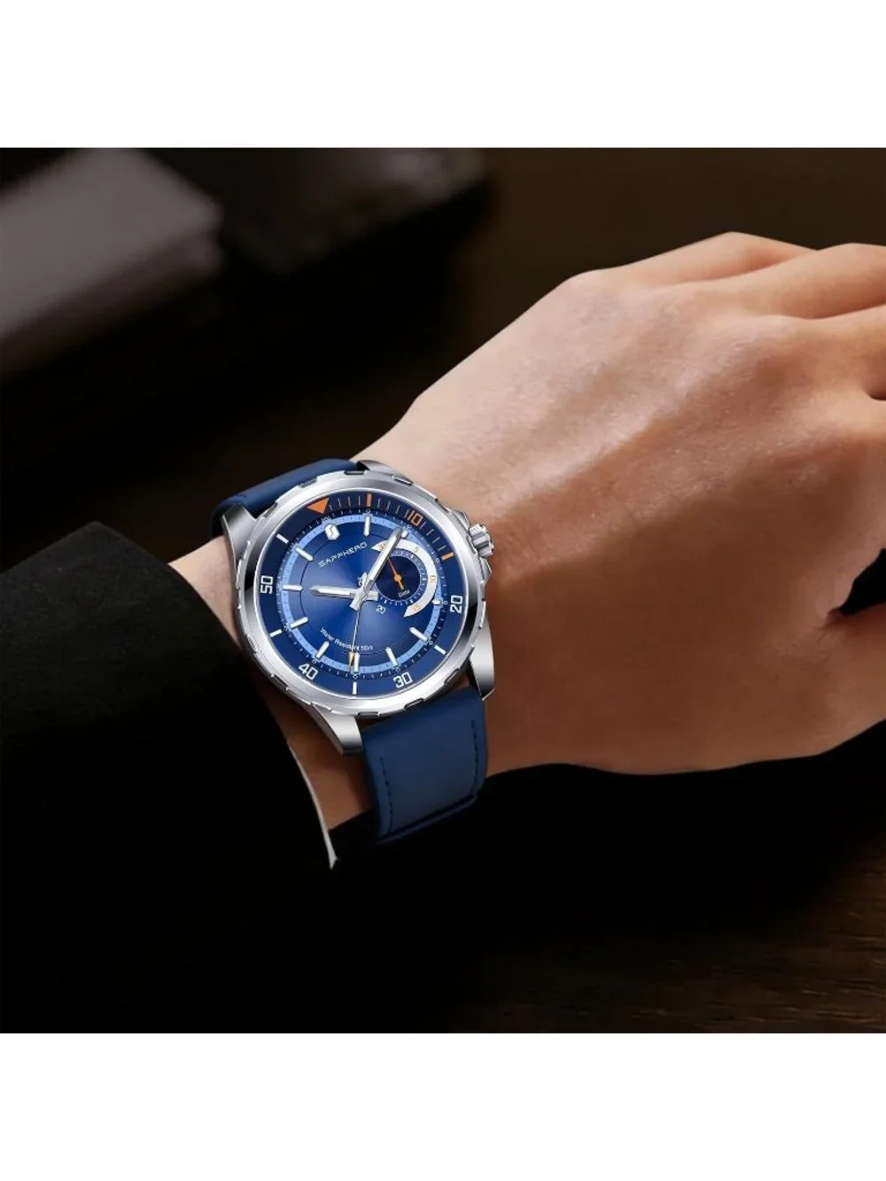 Men's Silver/Blue Numeral Dial Leather Strap Analog Quartz Elegant Wrist Watch